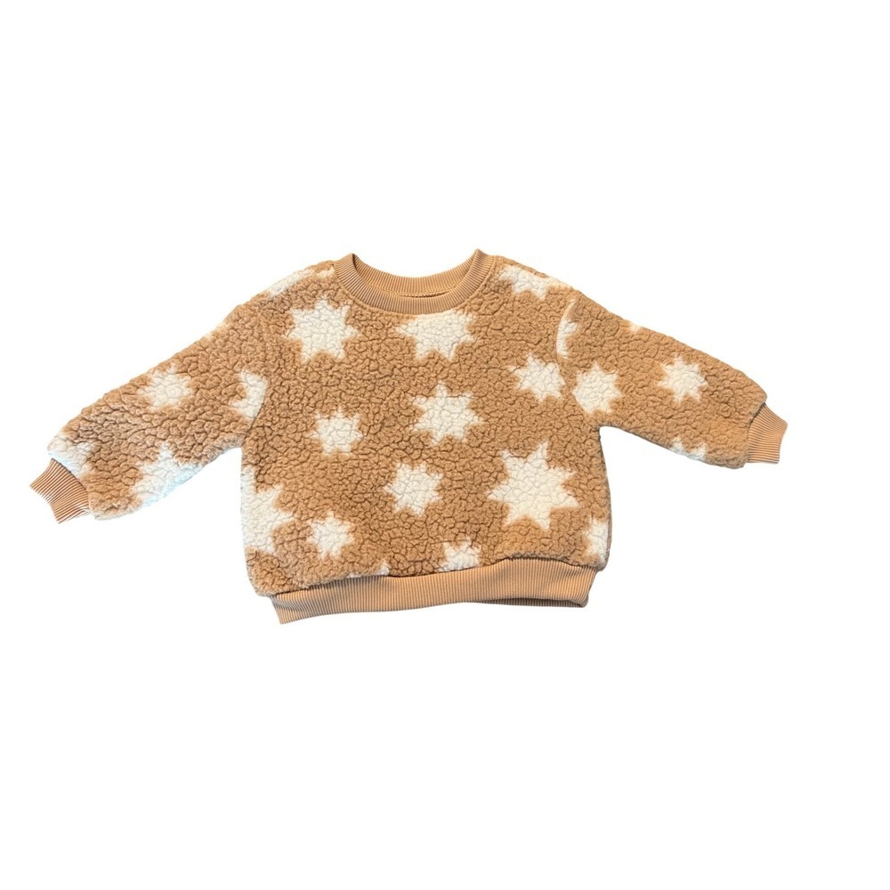 Old Navy Kids Tan Sherpa Fleece Star Print Sweatshirt 6-12M (0917)